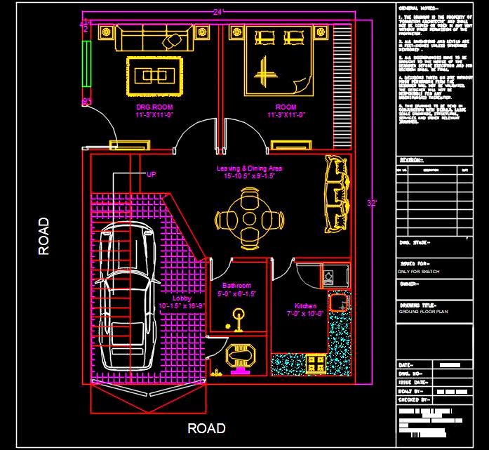 25'x30' House Design AutoCAD Drawing Free Download